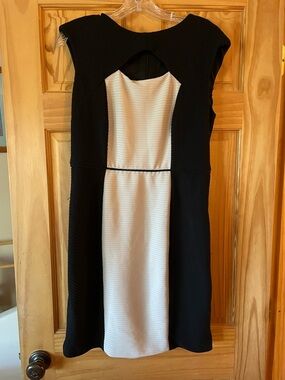 Sandra Darren Black and White Colorblock Sleeveless Midi Dress